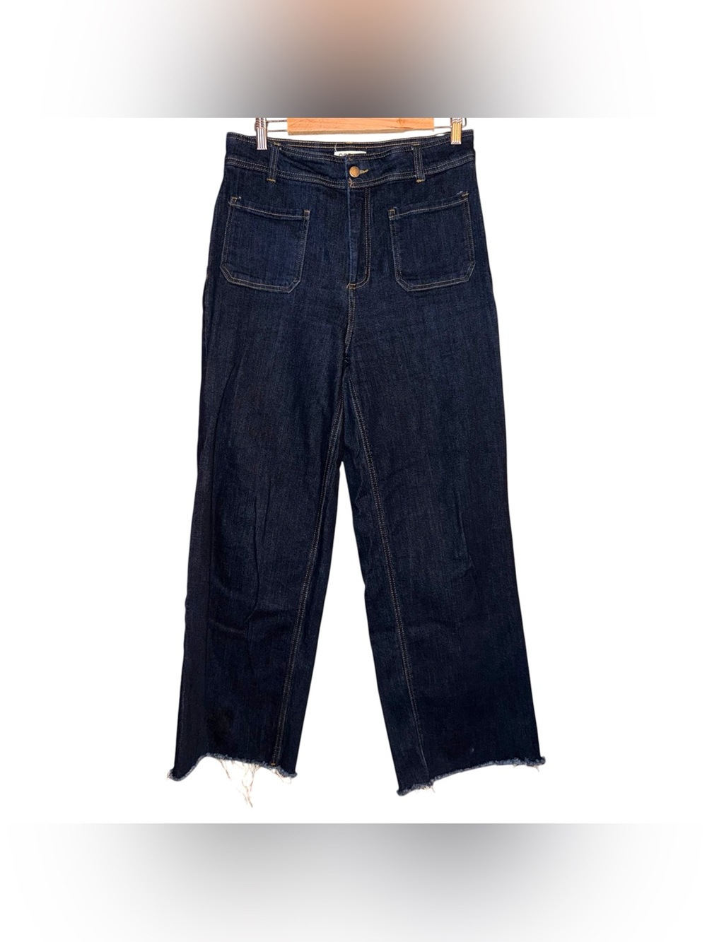 OAT NY High Rise Wide Leg Jeans Dark Blue Raw Hems Size 10/30 - Picture 5 of 15